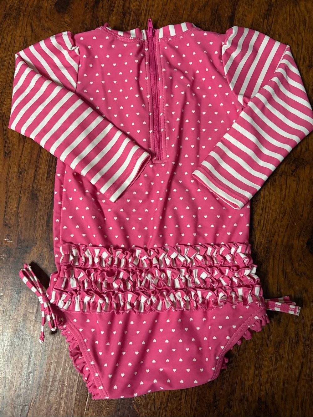Ruffle Butts Pink Heart-Print Long Sleeve One-Piece Swimsuit